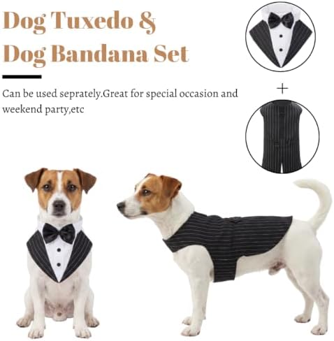 Dog Tuxedo,Dog Suit and Bandana Set,Striped Dog Costume with D-Ring - Image 2