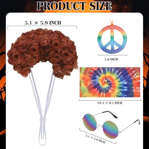 EXPAWLORER 4 Pcs Hippie Dog Halloween Costume, Funny Pet Cosplay Set Includes Adjustable Curler Wig, Sunglasses, Tie-Dye Scarf & Necklace, Ideal for Halloween, Christmas, Cosplay & Birthday Parties - Image 3