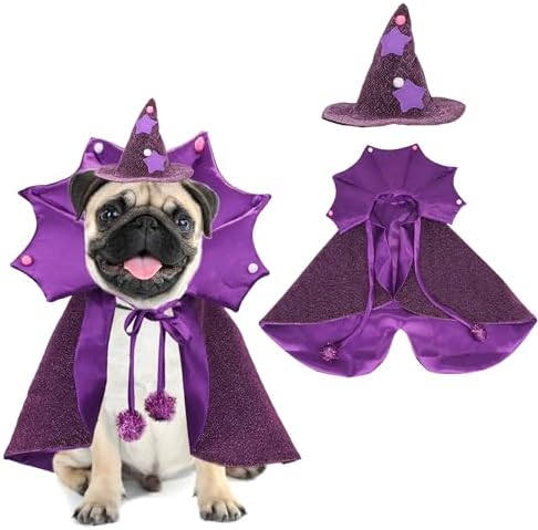 ADOGGYGO Halloween Dog Witch Costume, Purple Witch Hat and Cape Set by ADOGGYGO