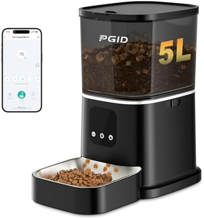 Automatic Cat Feeder,2.4G Automatic Dog Food Dispenser,Auto Dog Feeder with APP Control,5L Timed Auto Cats Food Dispenser w 2-Way Audio for Multiple Pet
