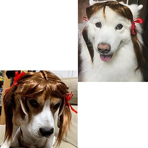 pet k9 Funny Dog Cosplay Wig, Headwear Apparel Toy,Pet Costumes, Cat Dress up for Halloween, Christmas, Parties, Festivals, Dog Wigs for Small Medium and Large Sized Dogs (Brown Braids) - Image 6