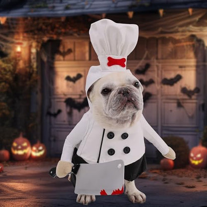 Dog Chef Costume - Halloween Scary Dog Costume with Knife and Hat, Pet Murderer Costumes Killer Cosplay Outfit with Arms, Trimmable Hook & Loop Fastener for Fitting Small Medium Large Dogs - Image 5