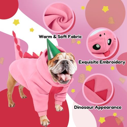 Lelepet Dog Dinosaur Costume Large Dog Halloween Costume Warm Fleece Hoodie - Image 4