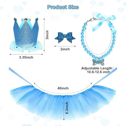 Dog Birthday Party Supplies Dogs Cats Birthday Costume Set Blue Tutu Skirt Dog Cat Birthday Hat Necklace for Puppy Dog Halloween Birthday Wedding Party Costume (Blue) - Image 4
