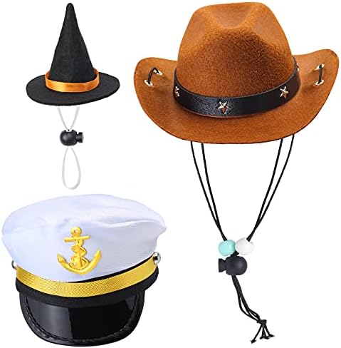 Yewong 3 Pieces Pet Hat Pet Sailor Captain Hat Cowboy Hat Witch Hat Dog Cat Pet Costume Hat for Halloween Party Photo Props Supplies by Yewong