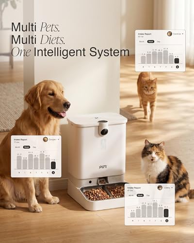 Automatic Cat Feeder with Camera for Multiple Cats & Dogs, 6L Dual Hopper