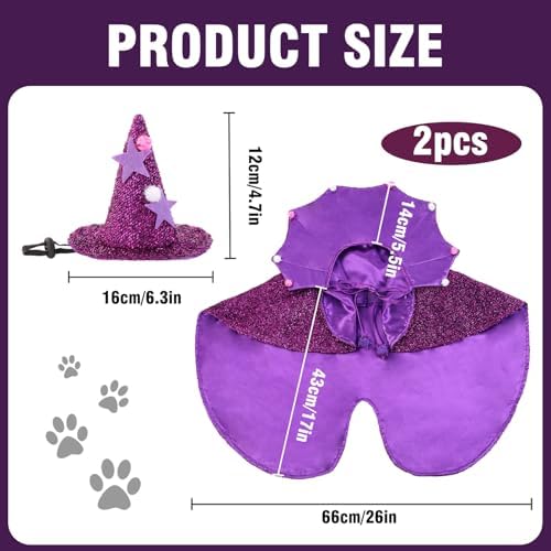 JOICEE Halloween Dog Costume, Witch Hat with Cape Set for Small Medium Dog - Image 2