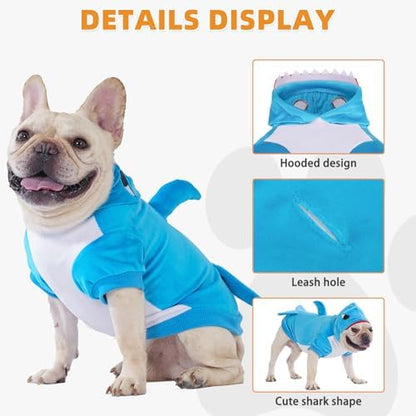 KOOLTAIL Dog Shark Costume Clothes, Fleece Funny Dog Sweater Hoodie Outfits, Pet Halloween Cosplay Cold Weather Coats with Leash Hole for Small Medium Large Dogs Pug Pitbull Corgi Puppy Gift, Blue SM - Image 4