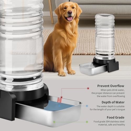 Marchul 1.9 Gallon Dog Water Dispenser, Automatic Dog Water Dispenser with Placemat and Stainless Steel Bowl, Large Gravity Pet Bowl for Dogs Medium to Large (7.2L + 3 Filters + Mat)