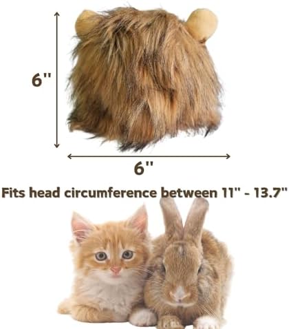 Lion Mane Wig for Rabbit Cat Halloween Costume Adjustable Pet Hat Lion Hair Cap Headwear Rabbit Clothing Accessories Cosplay Outfit Photo Shoot for Bunny Kitten Puppy Dog (Brown, Medium) - Image 2
