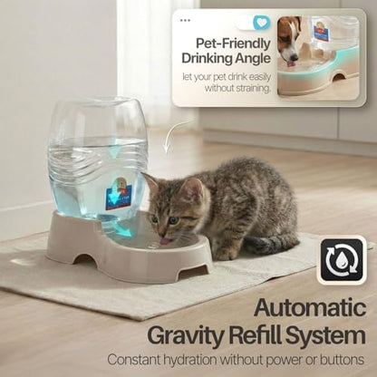 Flexzion Gravity Pet Water Dispenser for Cats & Small Dogs, 1/4 Gal, Beige