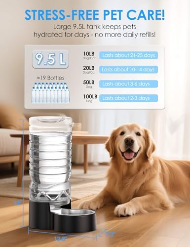 Heouvo 2.5 Gal Gravity Dog Water Dispenser, Wide-Mouth, No Filter, Black