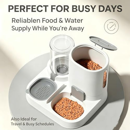 2-in-1 Automatic Pet Feeder, 1600ml Food Dispenser with 800ml Water Dispenser for Cats and Dogs, Travel at Home (Green)