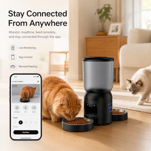Automatic Cat Feeder with Camera, Dual Bowl 6L WiFi Pet Feeder