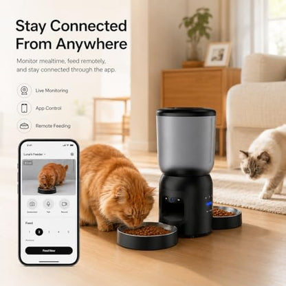 Automatic Cat Feeder with Camera, Dual Bowl 6L WiFi Pet Feeder