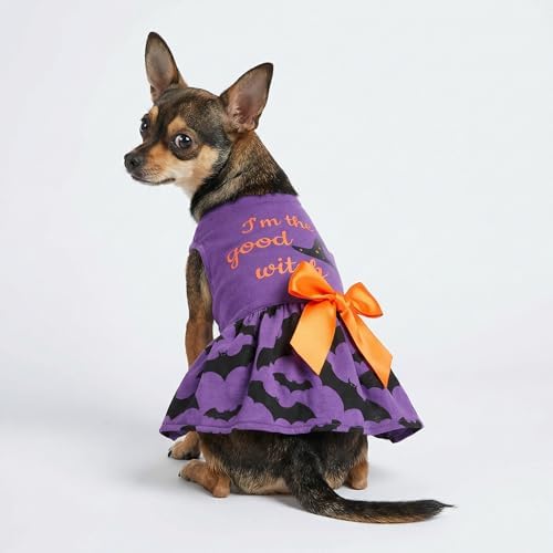 Fitwarm 100% Cotton I'm The Good Witch Halloween Dog Costume Puppy Dress Doggie Party One Piece with Bowknot Pumkin Bat Pet Vest Shirt Holiday Cat Outfits Purple Medium - Image 2