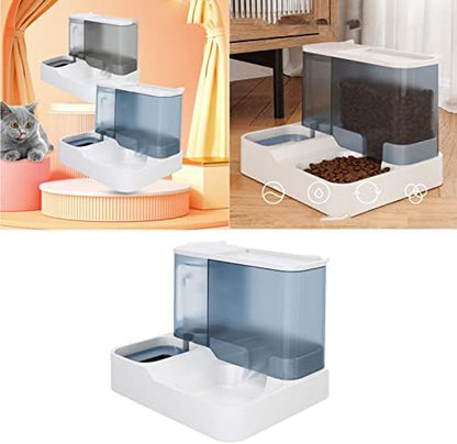 TITA-DONG All in One Automatic Cat Feeder and Water Dispenser Set, 2 in 1 Large Capacity Transparent Window Automatic Pet Feeder for Dog Cat (Blue)