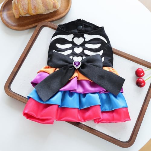 Dog Halloween Costume - Pumpkin Tutu Dress for Small Dogs & Puppies, Cute Holiday Pet Apparel with Bowtie, Fall Party Outfit L-Skeleton Large - Image 2