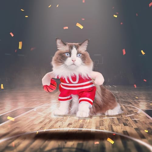 DELIFUR Dog Basketball Player Costume - Pet Halloween Costume Adjustable Funny Dress Up Sports Outfit Cosplay Clothes for Large Cats and Small Dogs (Red Basketball, X-Small) - Image 2