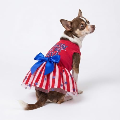 Fitwarm Pawty in the USA Dog Patriotic Dress, 4th of July Clothes for Small Dogs Girl, Festive Pet Outfit, Red, White, Blue, XS - Image 4