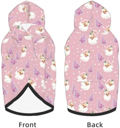 Christmas Dog Hoodie, Pink Santa Print, with Leash Hole - Image 3