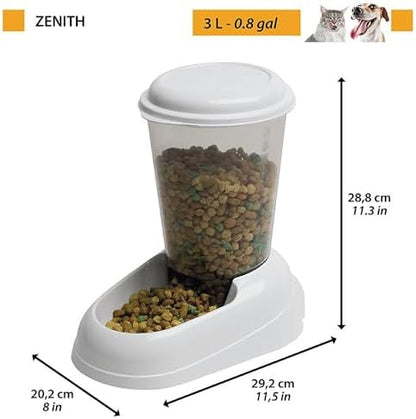 Ferplast Dry Food Dispenser for Dogs and Cats 3 Liter Zenith Practical pet Feeder Food Dispenser Biscuits for Animals, Transparent Tank with lid, Non-Slip Bottom, 20,2 x 29,2 x h 28,8 cm Blue