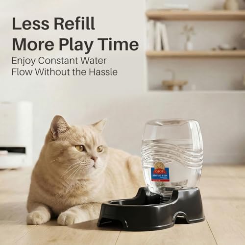Flexzion Gravity Pet Water Dispenser for Cats & Small Dogs, 3/8 Gal, Black