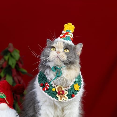 Christmas Dog Costume,Handmade Cat Holiday Outfit with Christmas Tree Hat & Gingerbread Man Scarf Set,Adjustable,Lightweight & Breathable Pet Accessories for Rabbit Xmas Party & Photos - Image 6