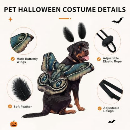 Tallew 2 Pcs Dog Halloween Costumes Moth Butterfly,L,Tan - Image 2