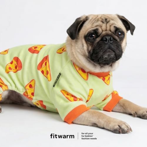Fitwarm Pizza Dog Fleece Pajamas, Funny Cozy Clothes for Small Dogs Boy Girl, Soft Pet Onesie, Light Green, Orange, XL - Image 3