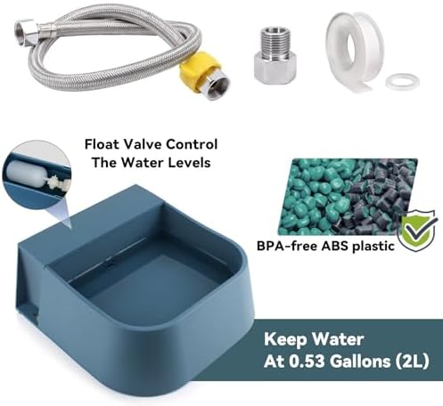 Dog Water Bowl Dispenser, Automatic Water Dispenser for Dogs with 3/4'' Hose, Auto-Fill Cat Water Fountain, Pet Water Dish for Outside Animals, Chickens Rabbits, 2L