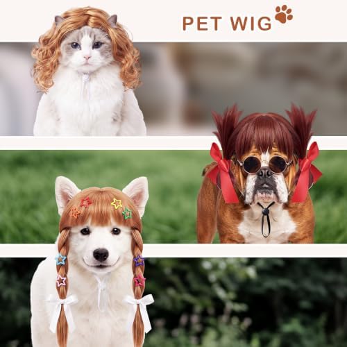 6 Pcs Funny Cat and Dog Wigs with Hairpin Glasses, Retro - Image 5
