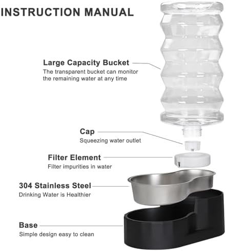 RIZZARI 8L Dog Water Bowl Dispenser:Spill Resistant Multi Pet Solution