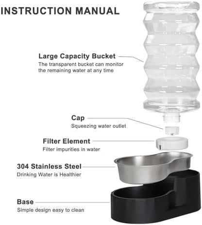 RIZZARI 8L Dog Water Bowl Dispenser:Spill Resistant Multi Pet Solution