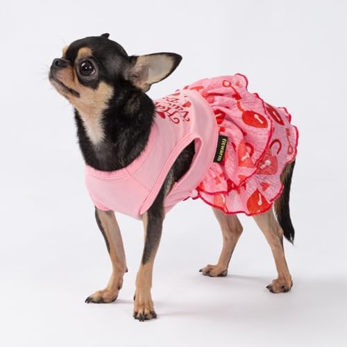 Fitwarm Happy Valentine's Day Dog Dress, Elegant Valentines Outfit for Small Dogs Girl, Festive Pet Clothes, Pink, Red, Large - Image 3