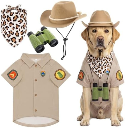 4 Pcs Halloween Dogs Safari Explorer Costume Set Outfit for Pet Cats, L by SilTriangle