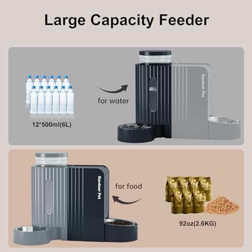 Gravity Automatic Cat Feeder, Water & Food Dispenser Set, Stainless Bowls