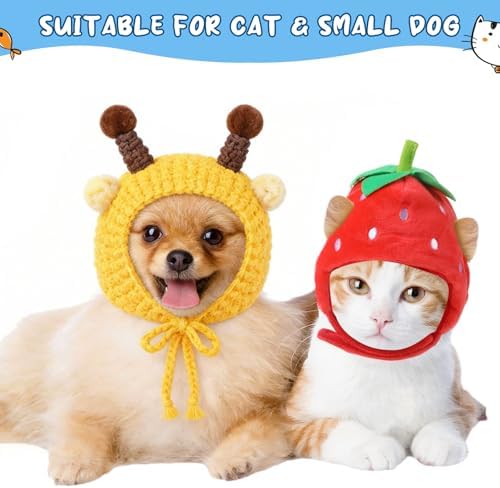 Weewooday 5 Pcs Cat Hat, Panda, Rabbit, Bee, Strawberry, Flower - Image 2