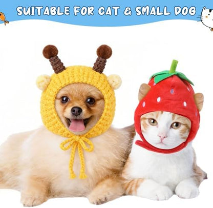 Weewooday 5 Pcs Cat Hat, Panda, Rabbit, Bee, Strawberry, Flower - Image 2