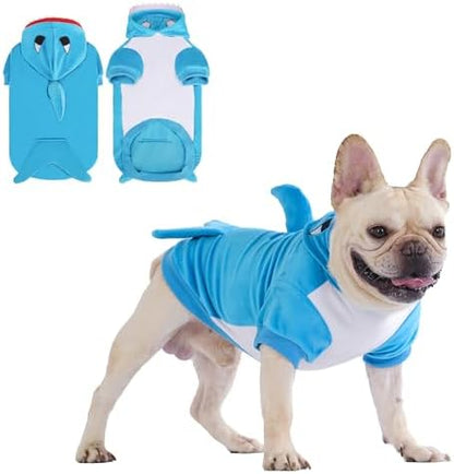 KOOLTAIL Dog Shark Costume Clothes, Fleece Funny Dog Sweater Hoodie Outfits, Pet Halloween Cosplay Cold Weather Coats with Leash Hole for Small Medium Large Dogs Pug Pitbull Corgi Puppy Gift, Blue SM by KOOLTAIL