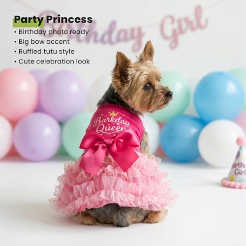 Fitwarm Barkday Queen Dog Tutu Dress, Birthday Clothes for Small Dogs Girl, Pet Outfit, Light Pink, Hot Pink, XXS - Image 7