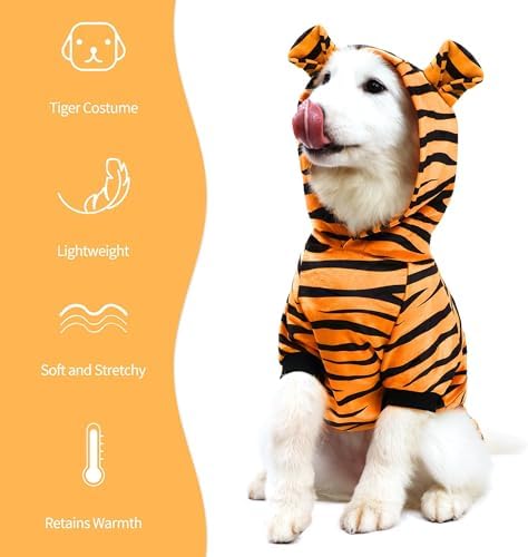 NACOCO Halloween Dog Tiger Costume-Pet Cosplay Clothes Cat Coat Hoodie Outfits Warm Winter Apparel for Dog Small and Medium Cat(S) - Image 3