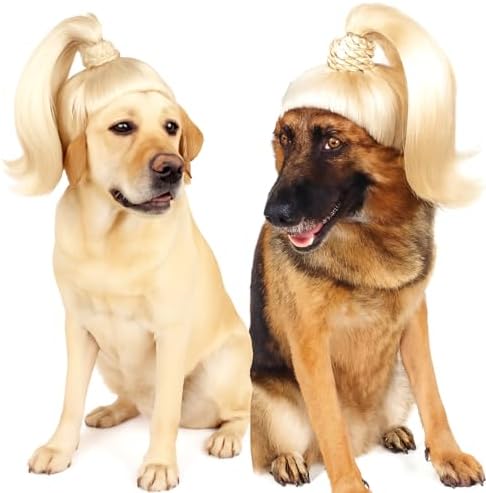 Blond Long Hair Ponytail Funny Pet Wig – Dog Wig for Large Girl Dog –Large Dog Costume for Halloween, Party, Photo Shoots – 3D Natural Look – Fits 15kg-50kg Pets - Image 2