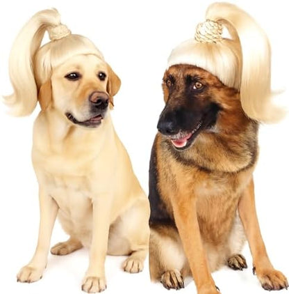 Blond Long Hair Ponytail Funny Pet Wig – Dog Wig for Large Girl Dog –Large Dog Costume for Halloween, Party, Photo Shoots – 3D Natural Look – Fits 15kg-50kg Pets - Image 2
