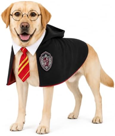 Dog Cat Wizard Costume, Halloween Pet Cape with Necktie & Glasses, S - Image 3