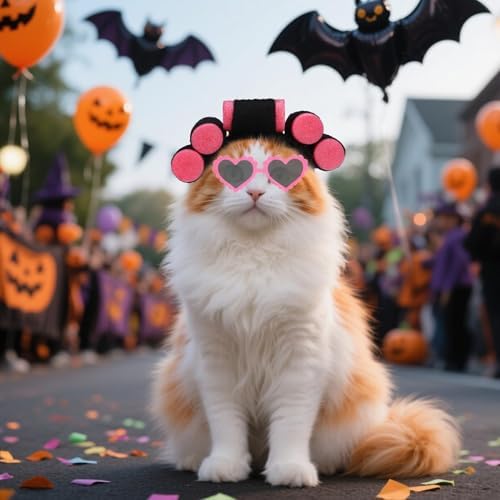 EXPAWLORER Dog Halloween Costume, 2 Pack Funny Doggie Cosplay Landlady Curler Wig with Love Glasses, Adjustable Headwear Dress Up Holiday Apparel for Party for Small Medium Large Dogs Puppies Cat Pink - Image 7