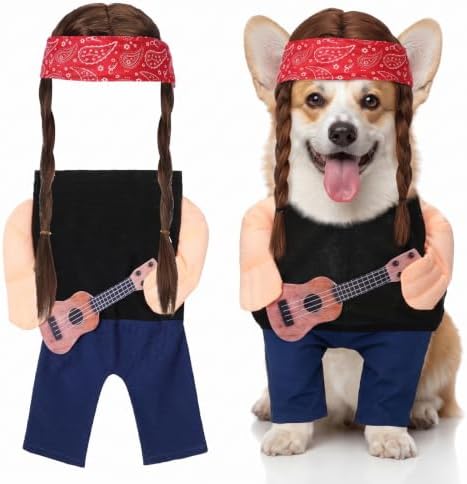 Huhumy Halloween Country Singer Dog Costume Guitar Wig Bandana for Dog, M by Huhumy