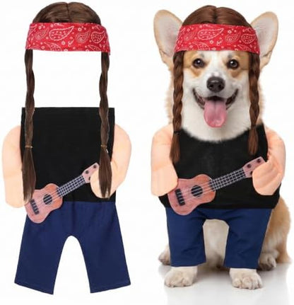 Huhumy Halloween Country Singer Dog Costume Guitar Wig Bandana for Dog, M by Huhumy