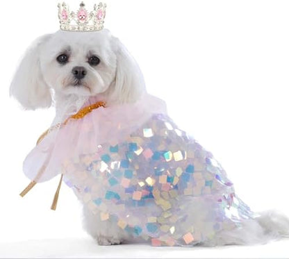 FLAdorepet Dog Cape Princess Costume and Crown,Pet Birthday Outfit Dress,XS by FLAdorepet