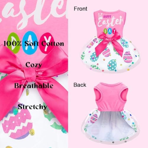 Dog Easter Outfit Cute Happy Easter Day Dog Dress Bunny Eggs Easter Dog Cat Clothes Pink Tulle Pet Doggie Apparel Outfit with Bowknot for Small Dogs Puppy Cat Girl Costume - Image 4